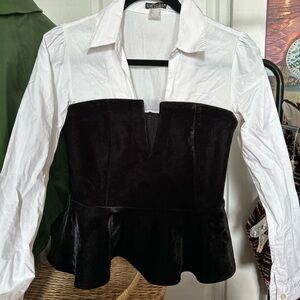 VENUS Black and White Peplum Blouse